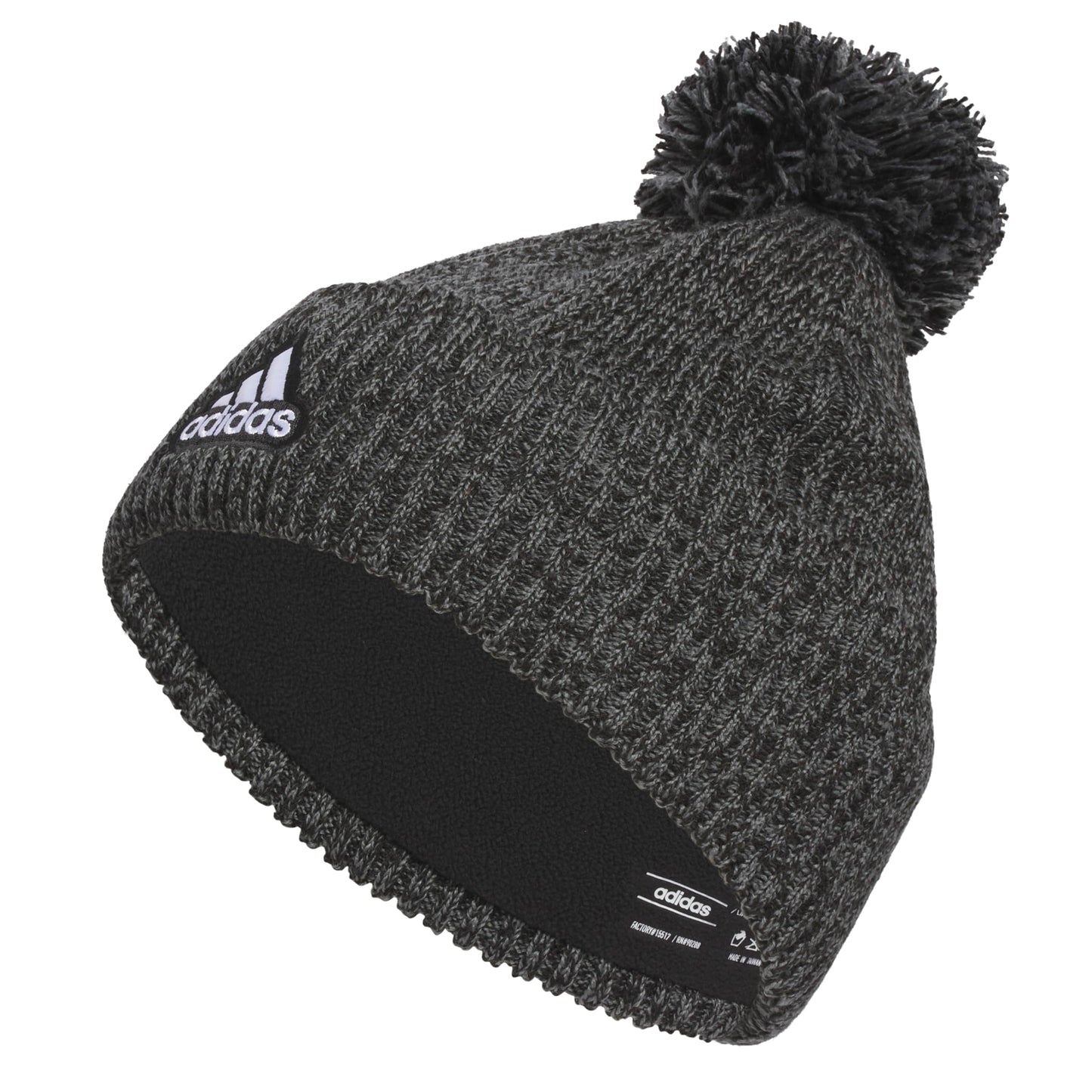 adidas Mens Recon Ballie Beanie Standard fit Cuffed Fleece-Lined Winter Knit hat/Cap with pom Black-Onix Grey/Black/White