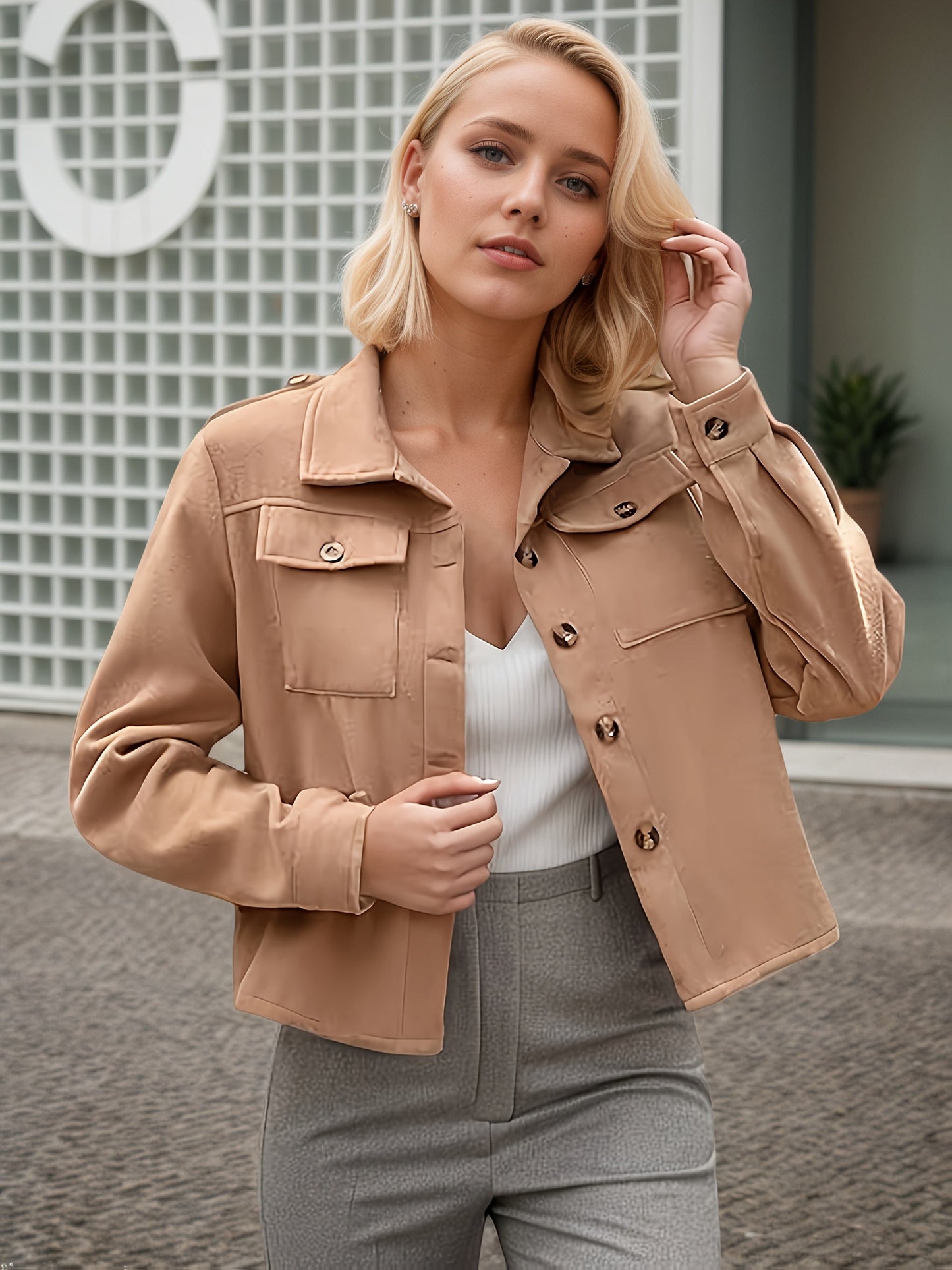 Chaqueta de Franela Talla Grande para Mujer - Top Corto de Moda Otoñal