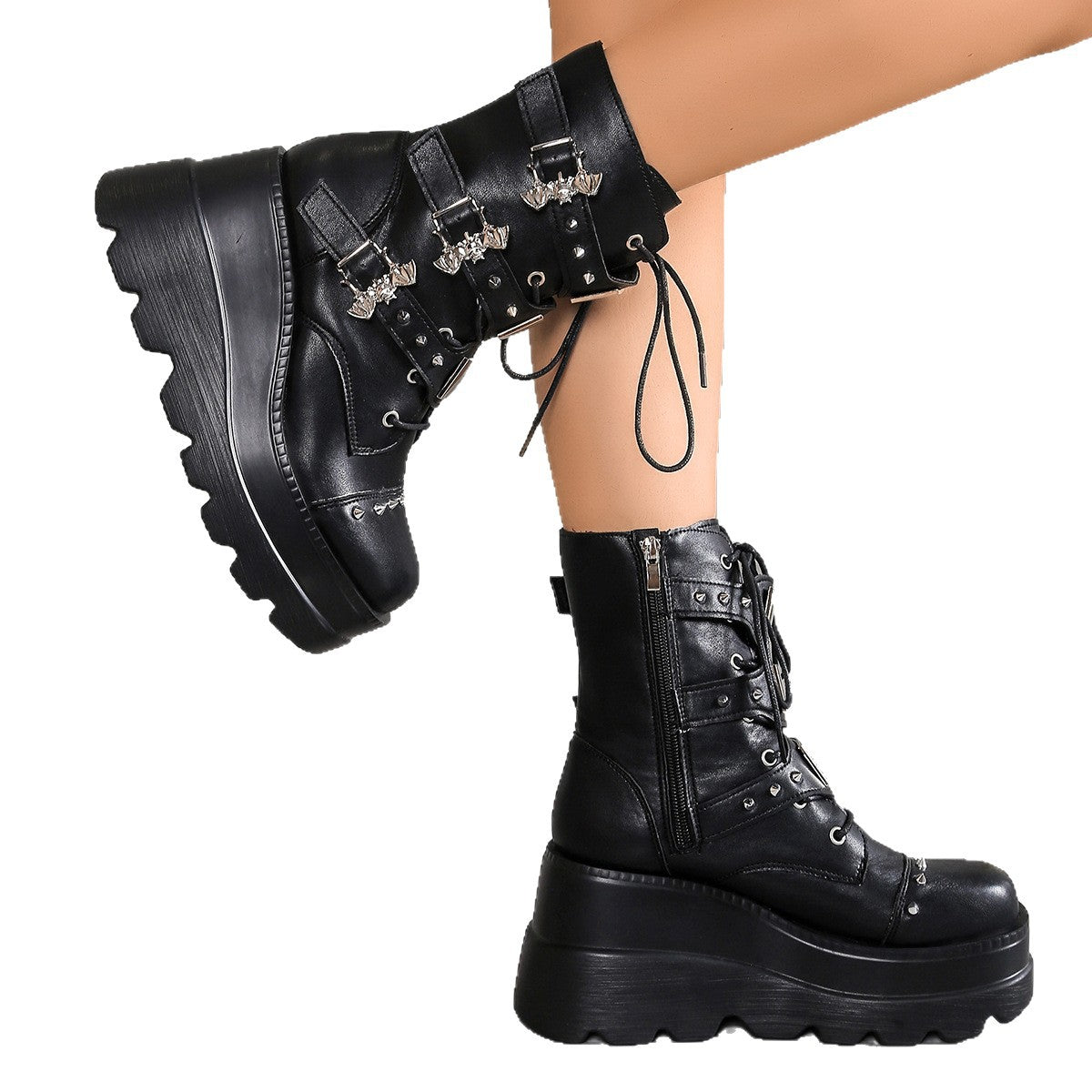 Punk-style Studded Belt Buckle Platform Dr Boots