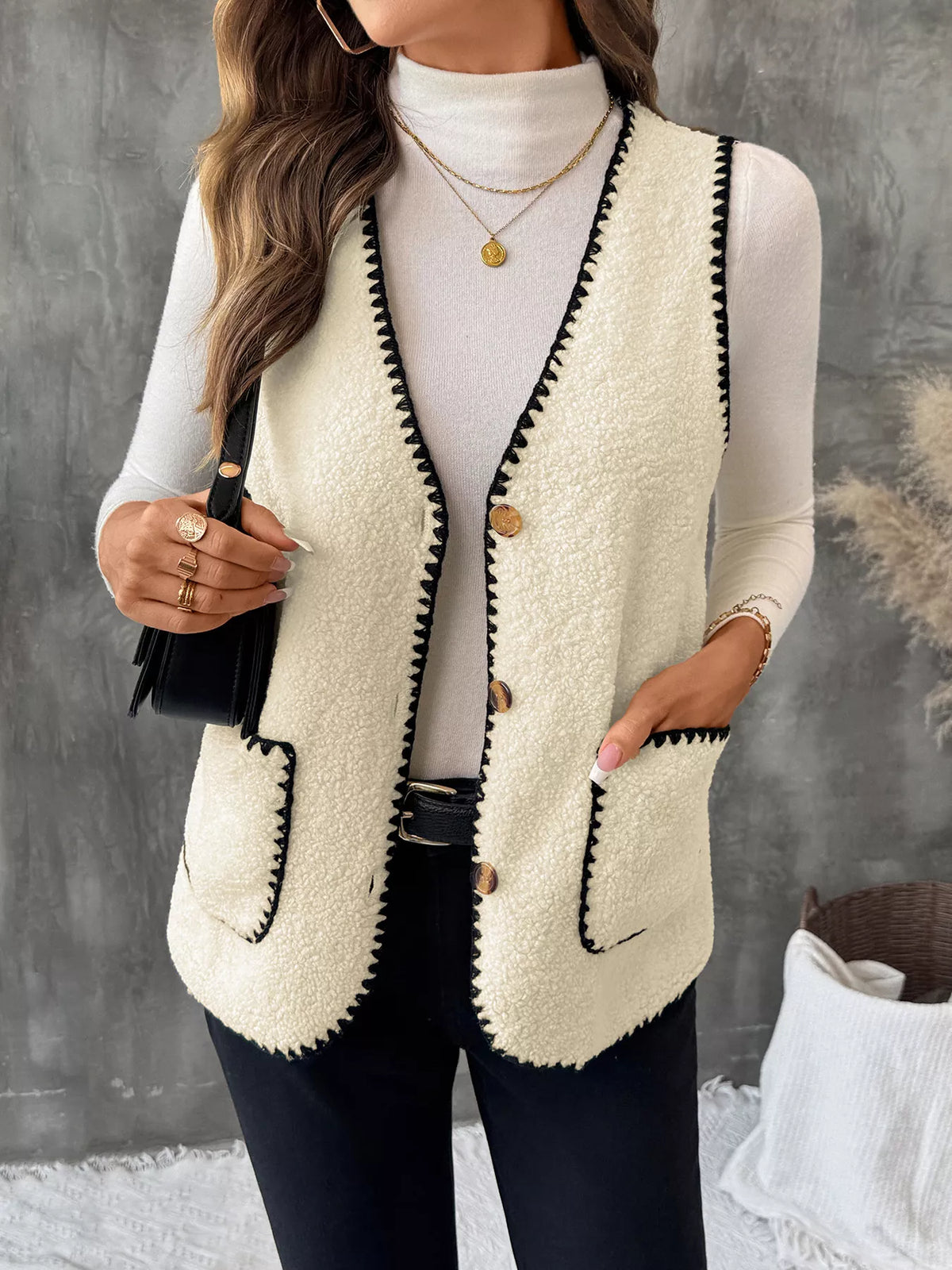 V-Neck Button Up Vest Coat