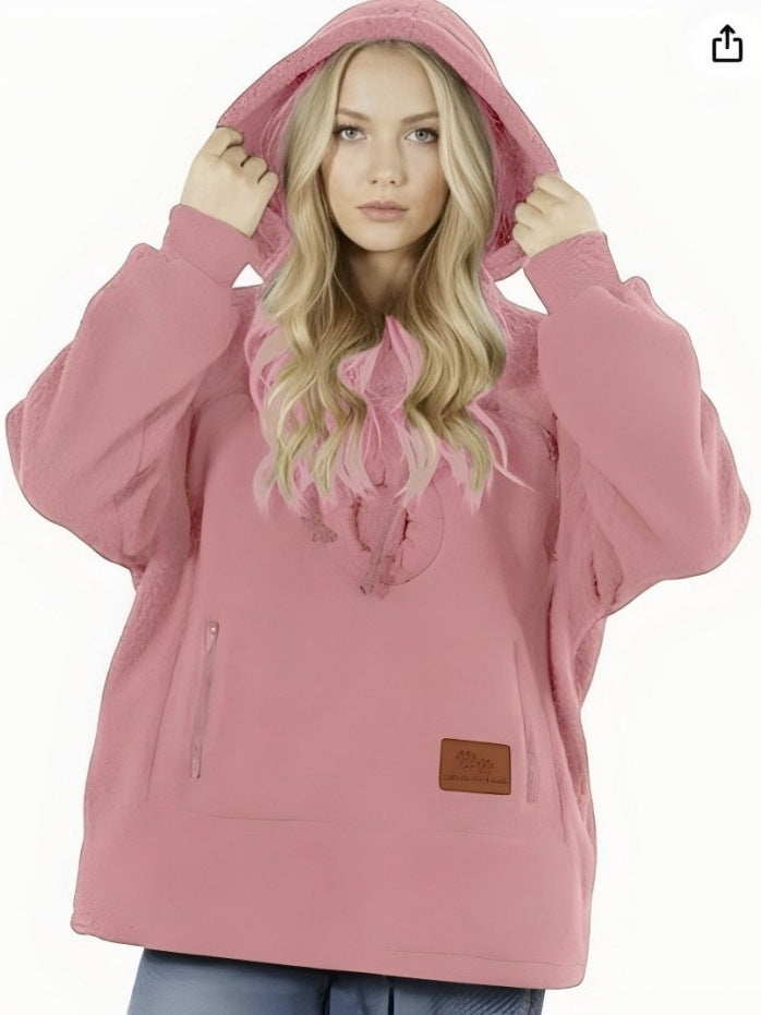 European And American Style Fleece-Lined Hooded Sweatshirt, Unisex, Loose Fit, Casual, Warm, Cross-Border Bestseller With Drawstring