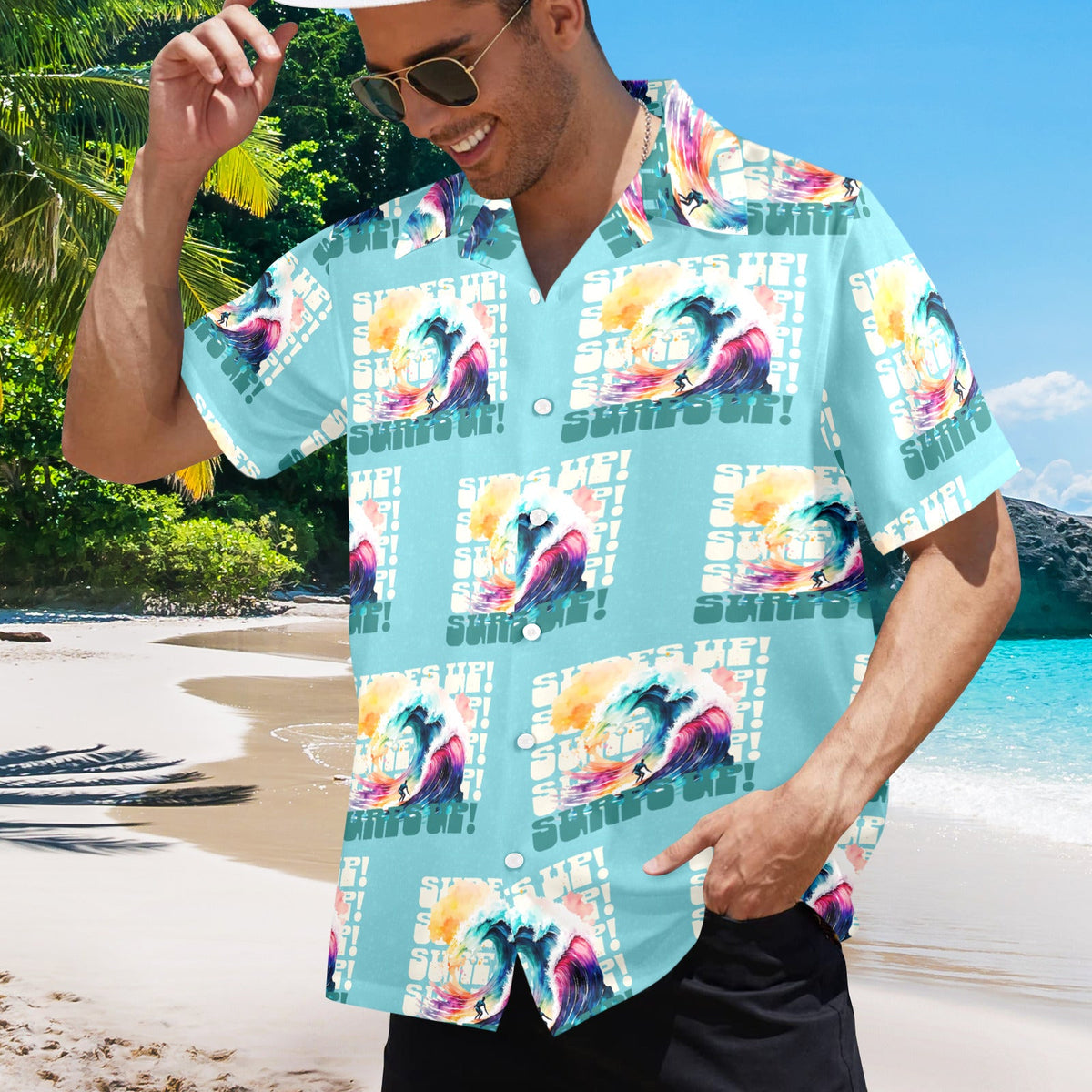 Surf's Up Men's All Over Print Hawaiian Shirt (Made in USA)
