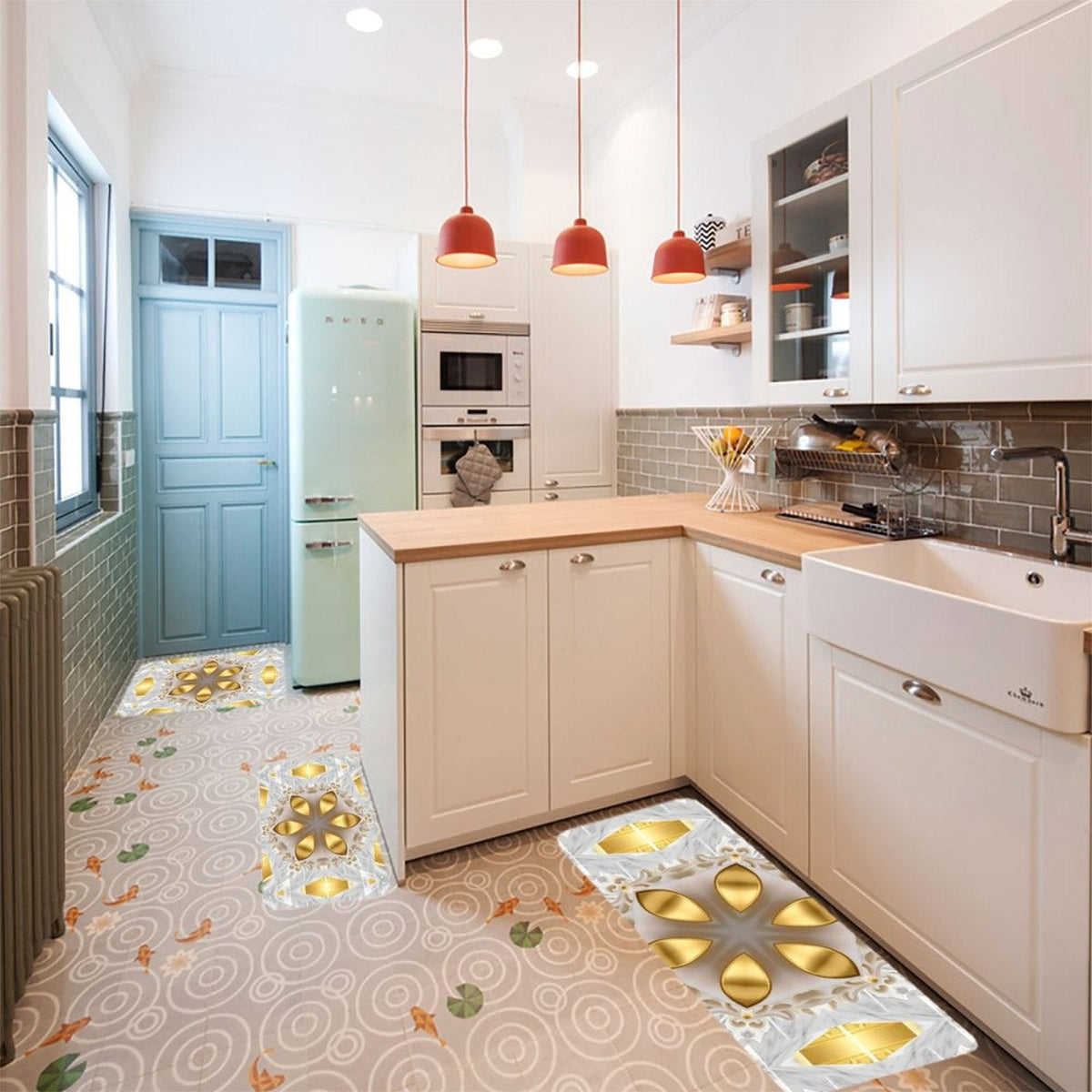 Golden Design Kitchen 3-Piece Floor Mat Set (One-sided Printing)