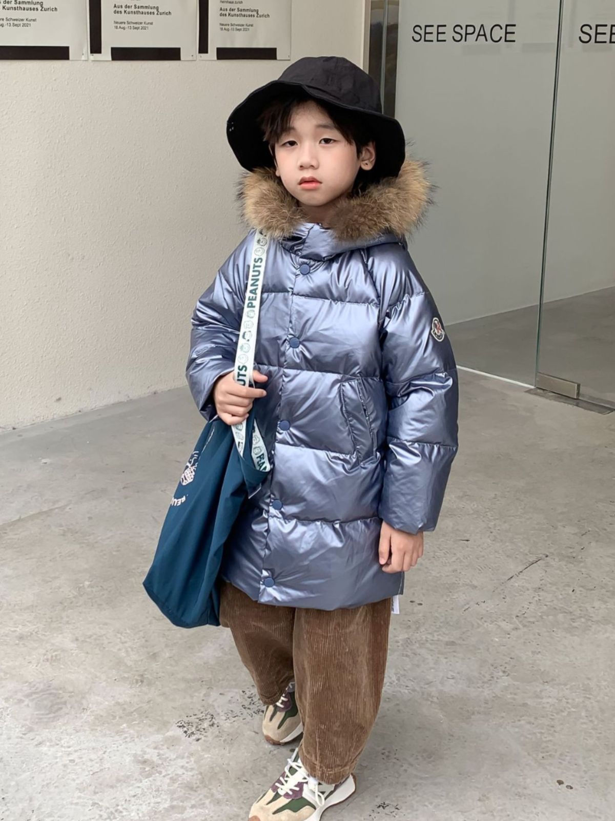Autumn And Winter Children's Down Jacket Mid-length Big Fur Collar Thick Down Coat Glossy Winter Children's Clothing Wholesale