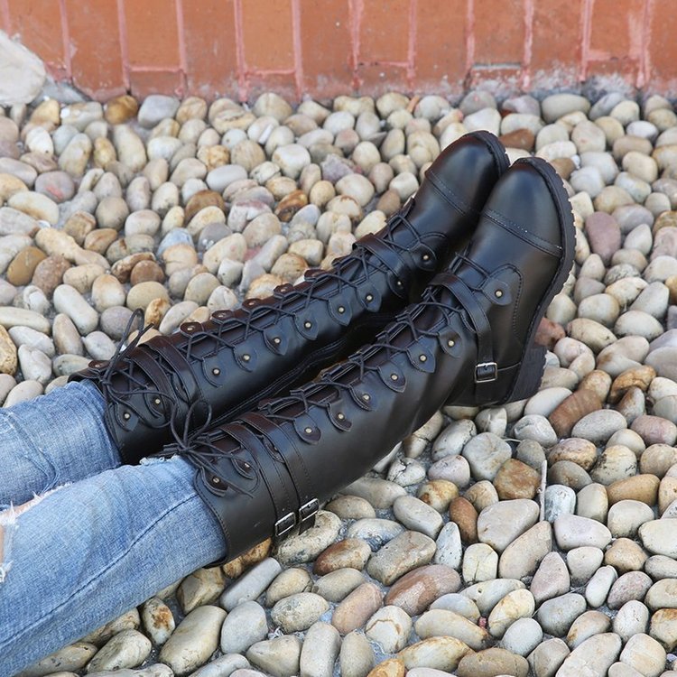 Women's Round-Toe Mid-Heel Lace-Up Boots