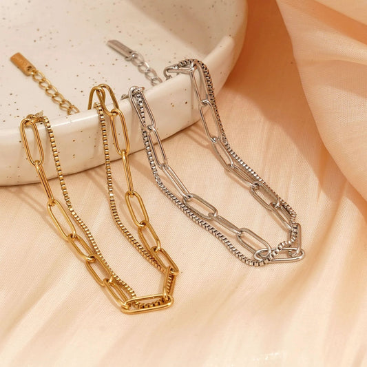 Pulsera doble capa de acero titanio para mujer, estilo frío, europeo y americano