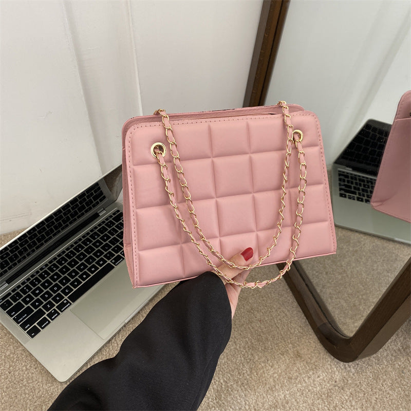 Plaid Bag Womens Small Diamond-Pattern Embroidered Grid Shoulder Bag
