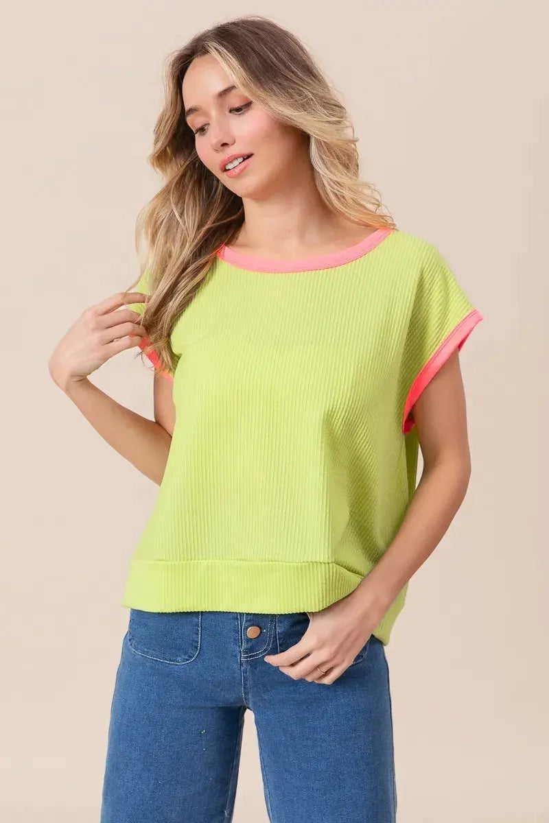 Women's Casual Tee Cord Rib Knit Top - Soft & Comfortable - Casual Tee
