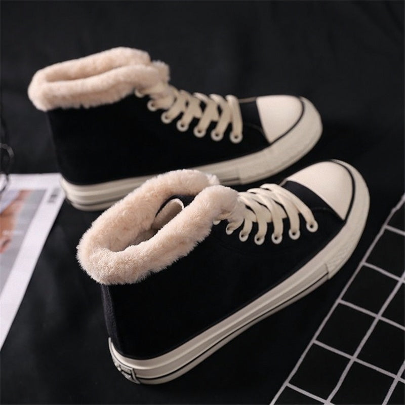 Zapatos de lona cálidos para mujer | Zapatos planos de invierno con forro de algodón afelpado