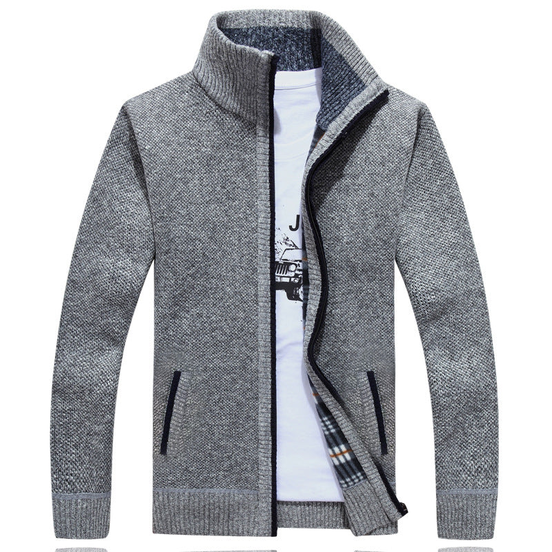 Men's Autumn And Winter Cardigan Zipper Sweater Thickened Fleece-lined Collar Men's Loose Warm Sweater Jacket Top For Men