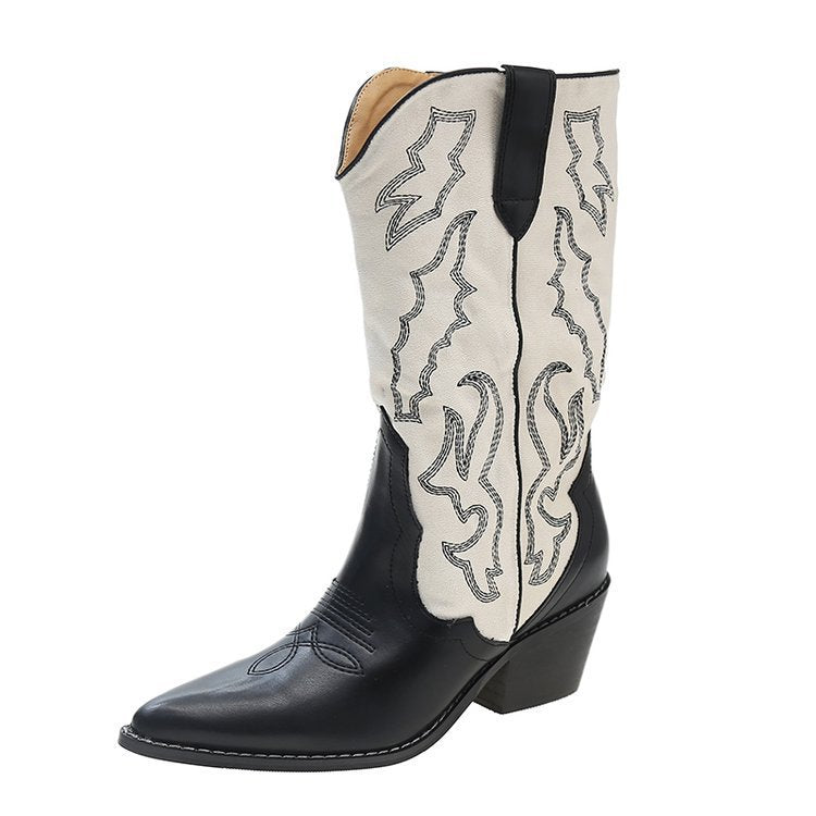 Embroidered Mid-Calf Boots