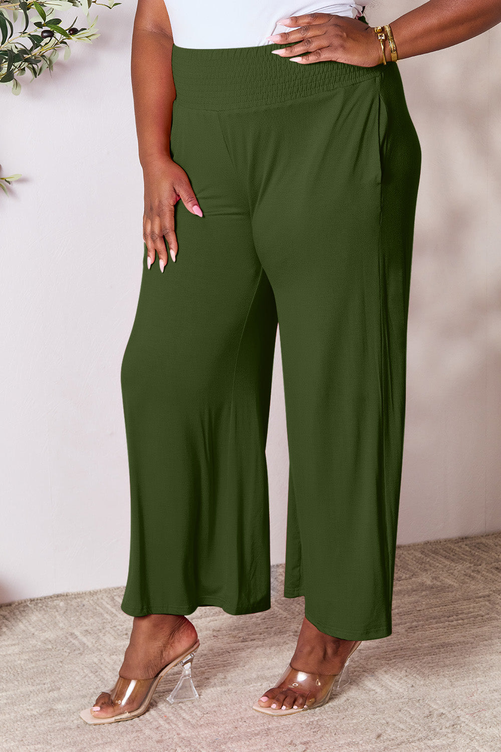 Pantalón ancho de talle alto fruncido de cuerpo entero Double Take
