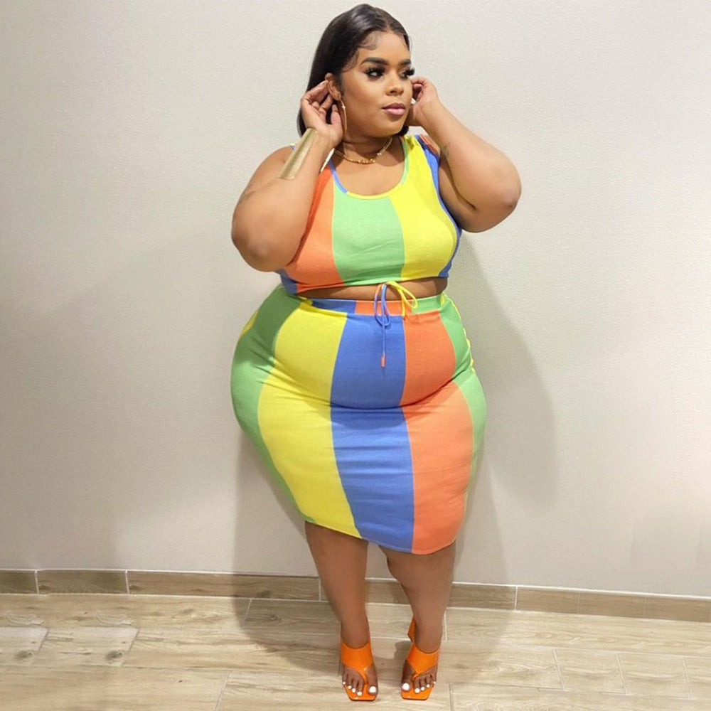 Sleeveless Color-Printed Pencil Skirt Trendy Elegant Plus-Size See size chart under “more details”