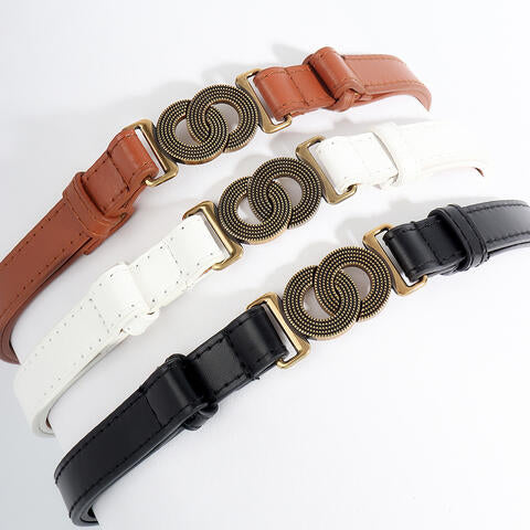 Elegante cinturón de PU con hebilla de aleación – Accesorio chic y versátil. Consulta la tabla de tallas en "más detalles".