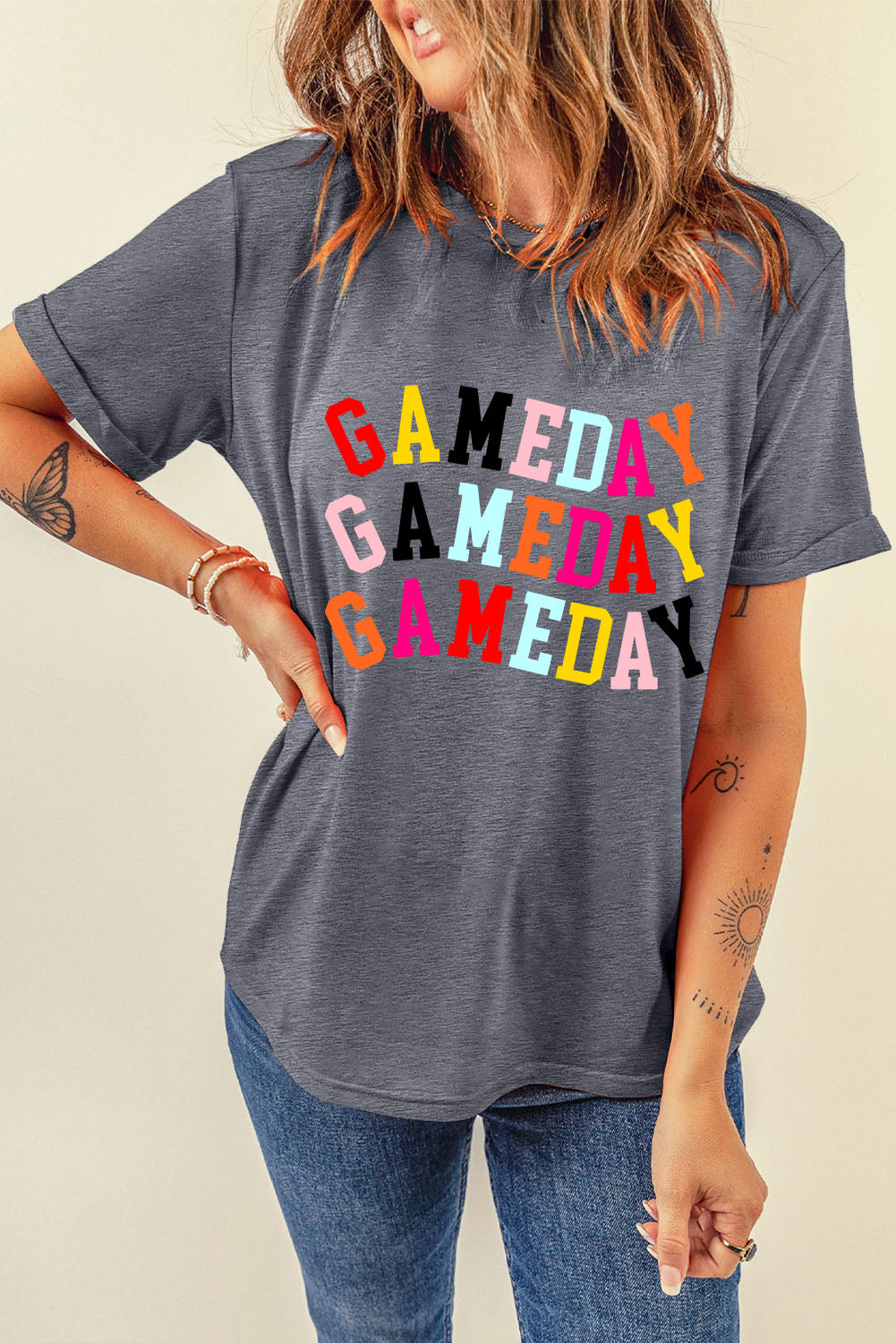 Camiseta Gráfica Cuello Redondo DÍA DE JUEGO Gris Colorida