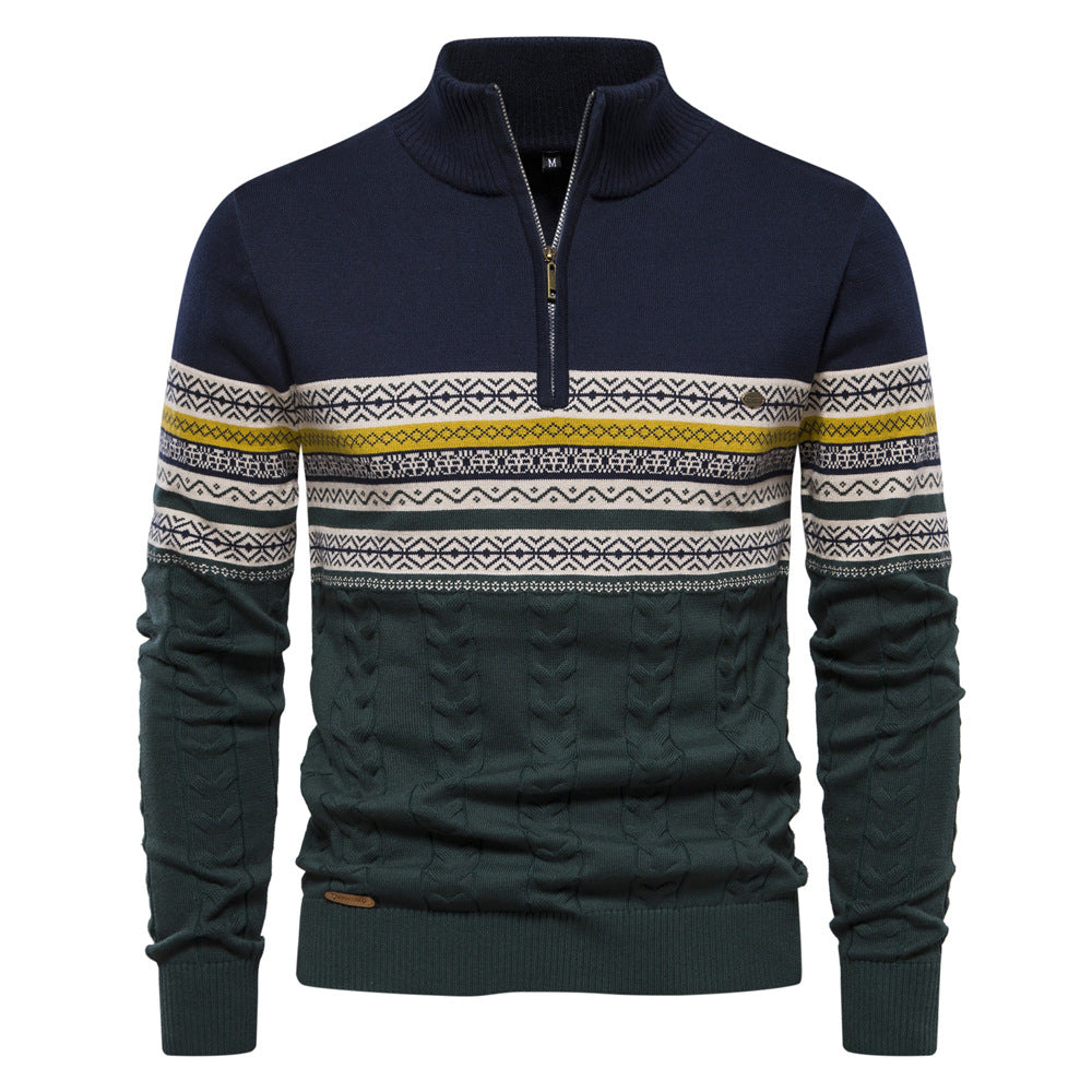 2026 Autumn And Winter New Fashion European Size Cross-border Collar Men's Sweater Half Zipper Knitted High Quality Joker Men's Clothing