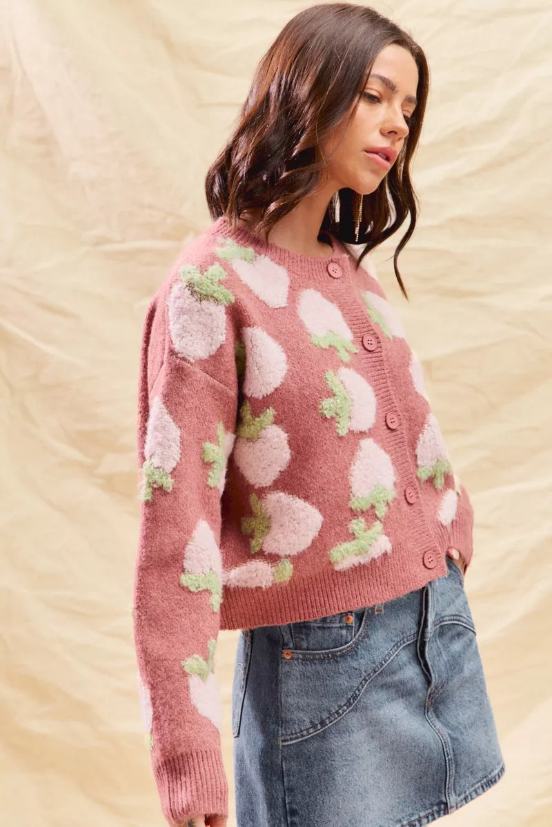 Cárdigan con botones y estampado de fresas de SO ME