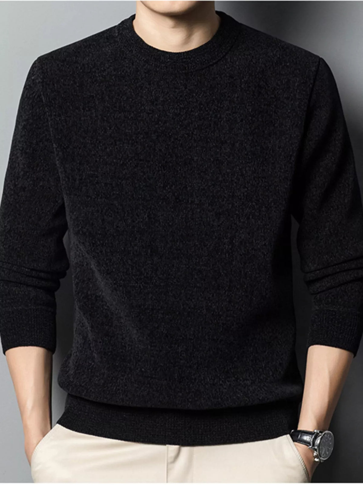 Men's Plus Size Round Neck Long Sleeve Sweater
