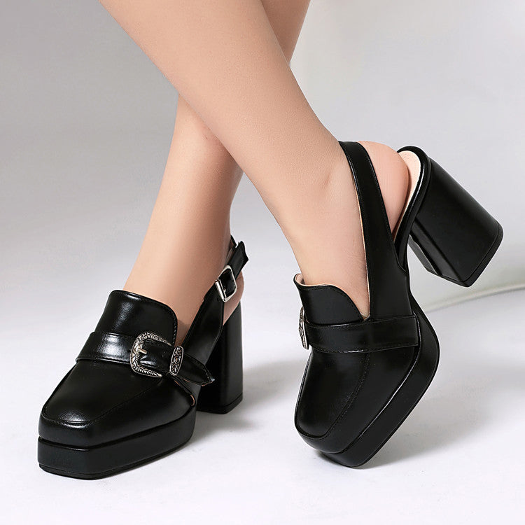 Women's Square-Clip Single-Strap Preppy Heels