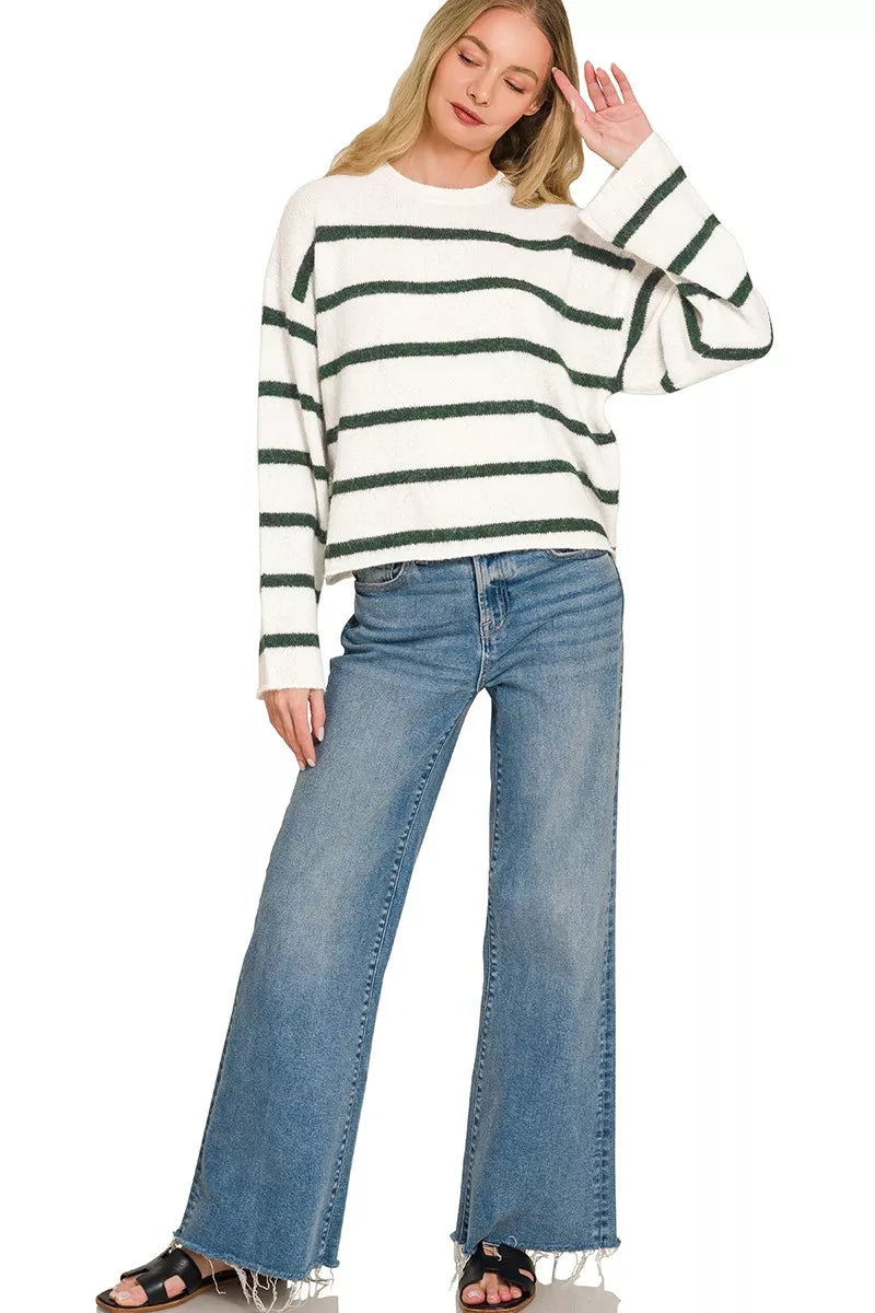 Zenana Wool Blend Striped Sweater