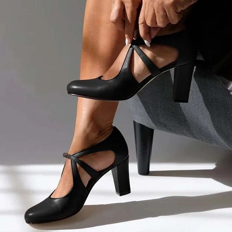 Women's High-Heel Round-Toe Buckle Shoes