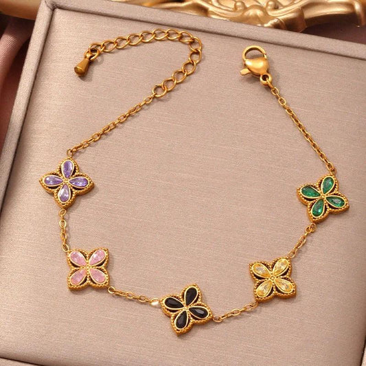 Pulsera de Circonitas con Incrustaciones de Pequeñas Flores para Mujer