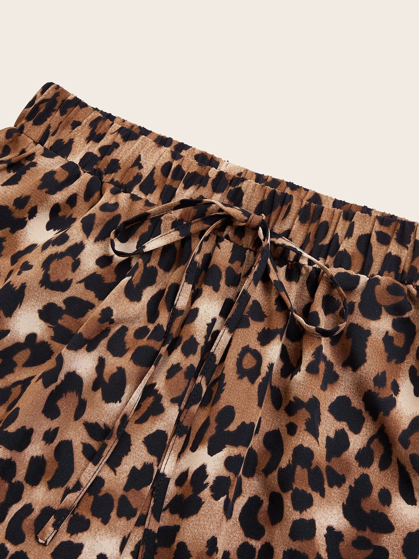 Women's Plus Size Leopard Print Wide Leg Pants - Elastic Waist, Loose Fit Casual Straight Leg Trousers For Spring Summer Fall, Lightweight Polyester Blend, Perfect For Beach Or Outdoor Outings