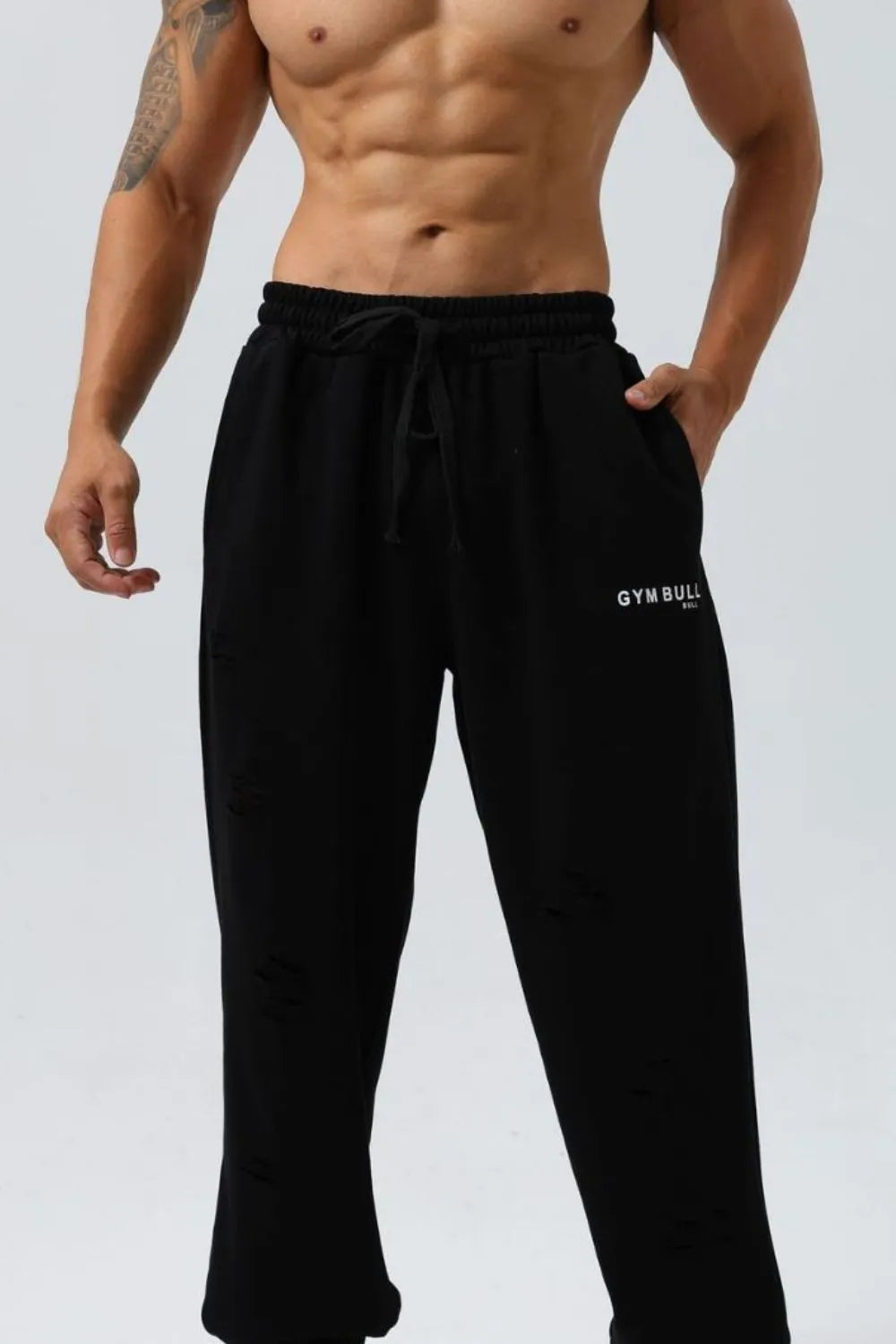 Pantalones deportivos para hombre de talla grande, desgastados, con cordón ajustable