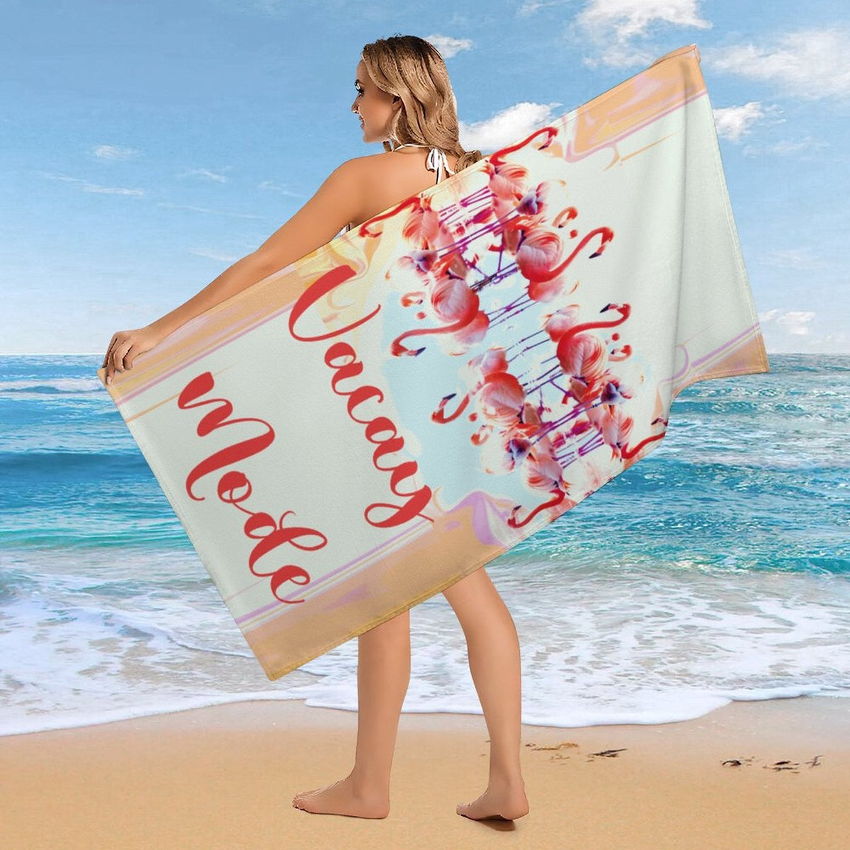 Flamingos Vacay Mode Beach Towel (Made in USA)
