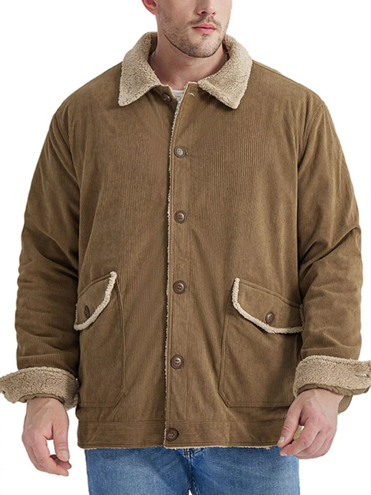 Men's Corduroy Sherpa Lined Button-Up Jacket