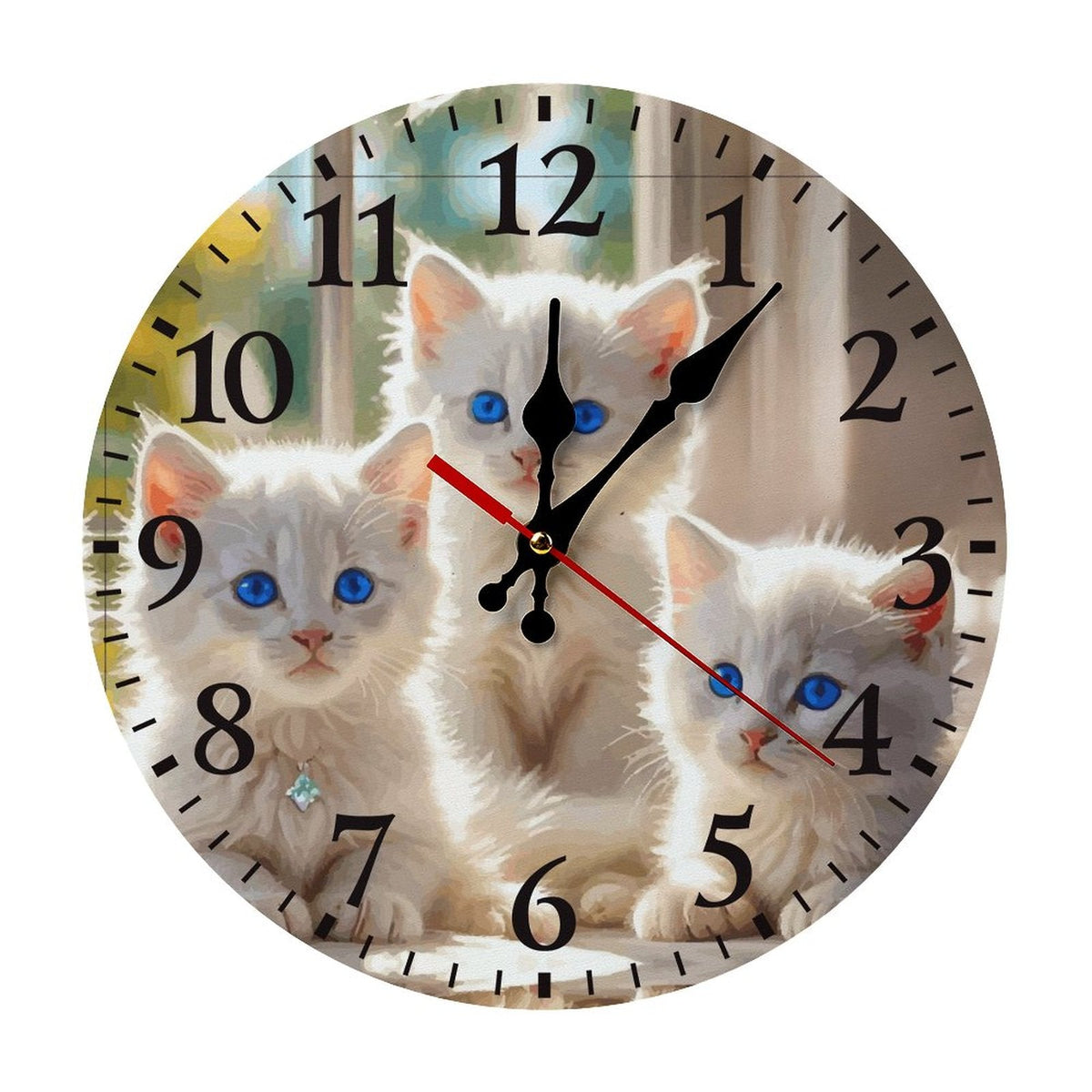 Fluffy White Kittens with Blue Eyes Modern Wooden Wall Clock