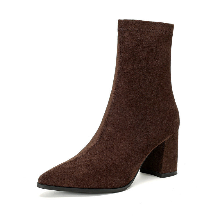 Women's High-Heel Stretch Side Zipper Block Heel Boots