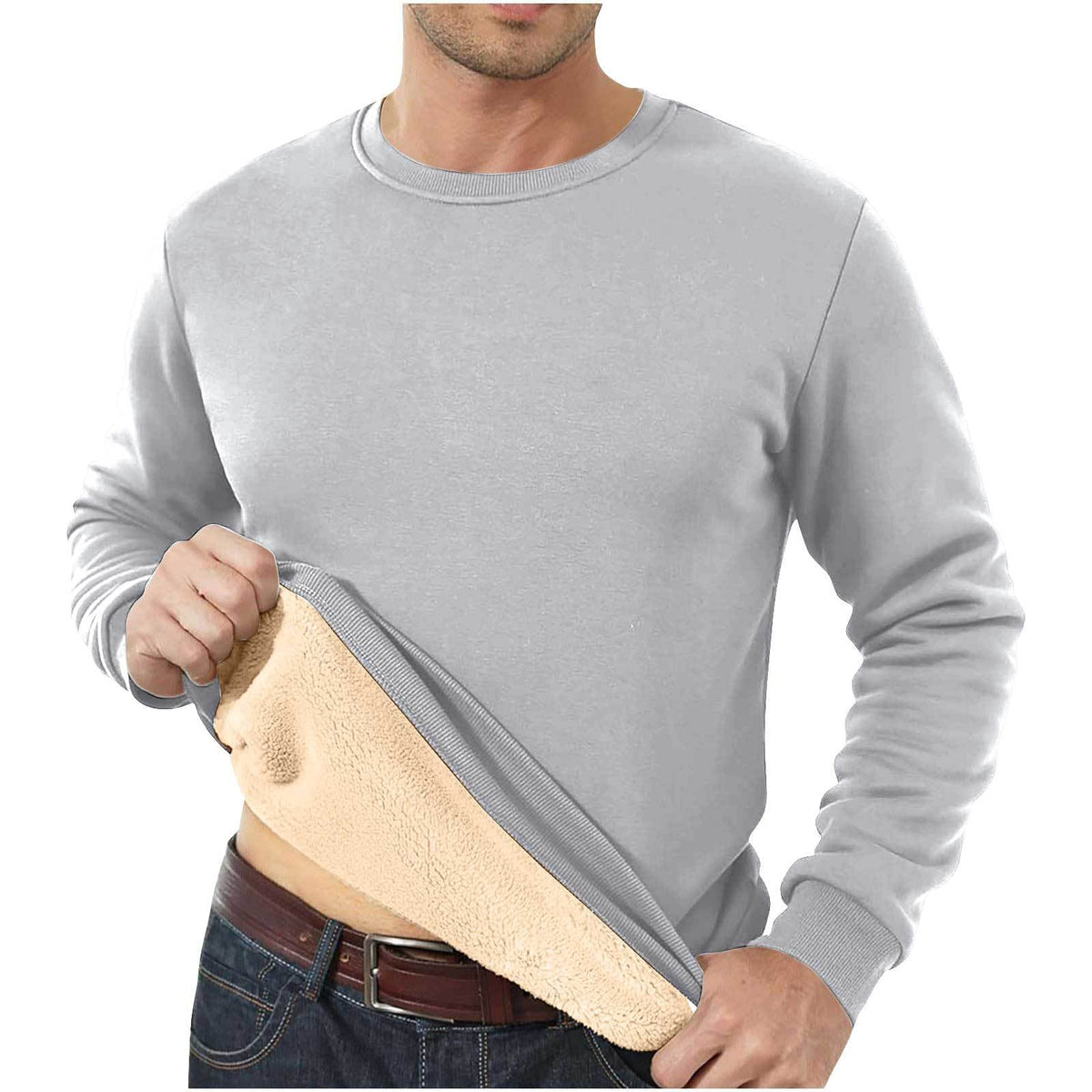 Amazon Cross-Border Dropshipping Autumn And Winter Sweatshirt Men's Velvet Round Neck Solid Color Loose Thermal Underwear Thick Foreign Trade Men's Clothing