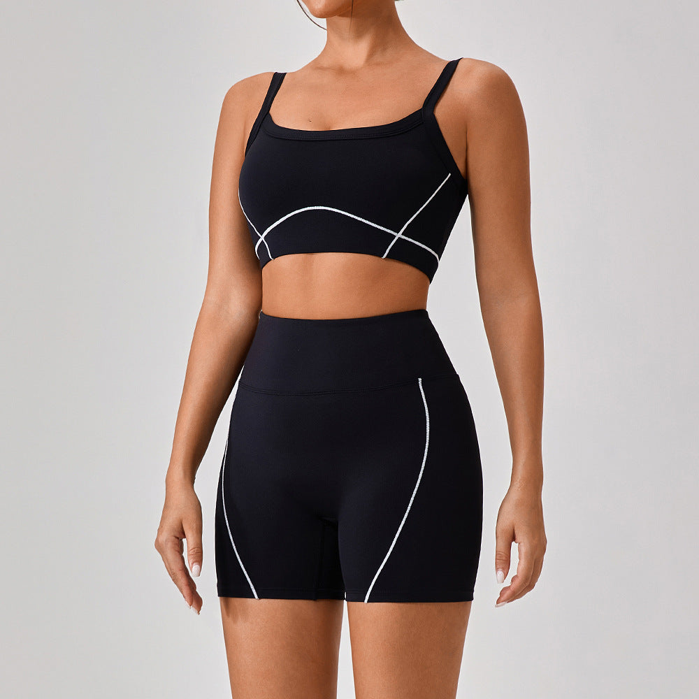Outdoor Sports Yoga Suits Women's Spaghetti Strap Contrast Color Fitness Set Outfits