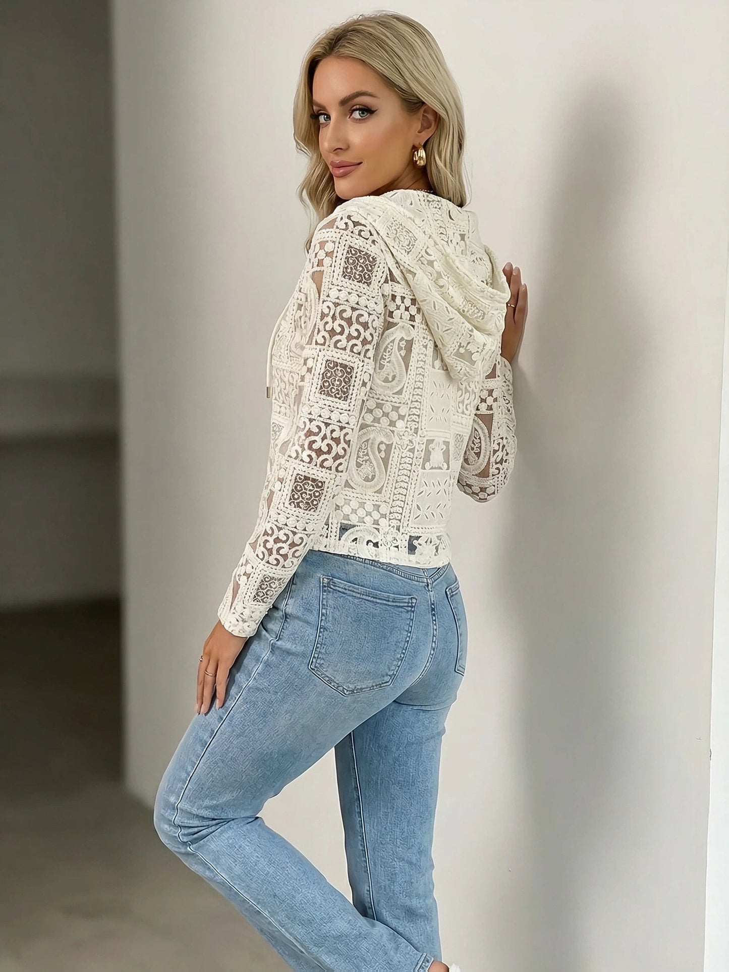 Womens Lace Hooded Cardigan Coat