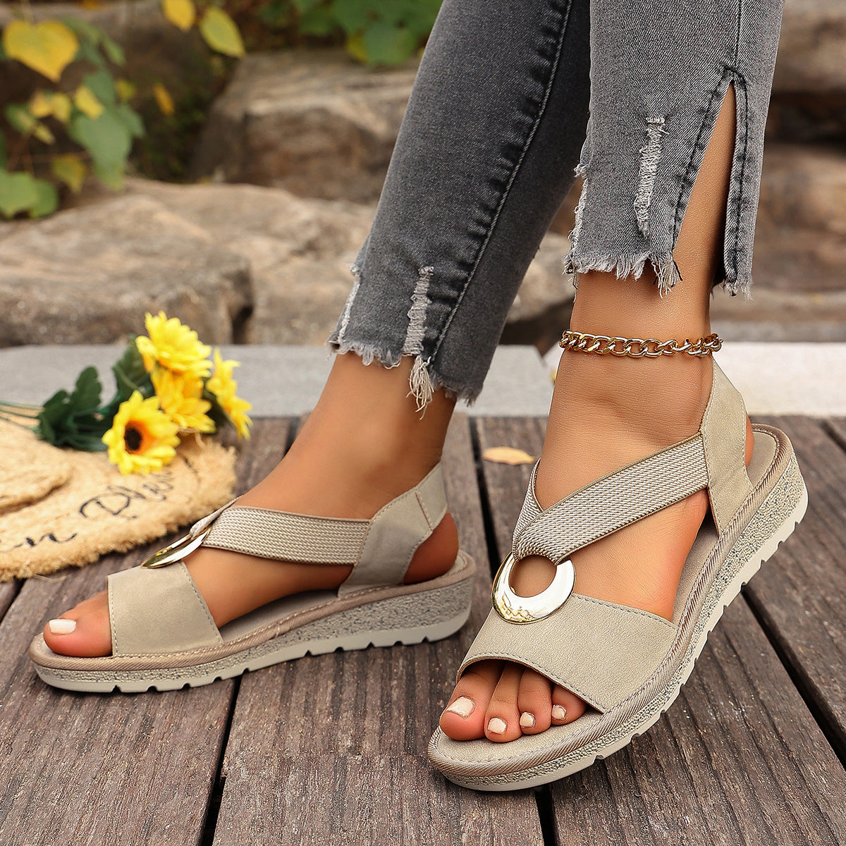 Women's Open-Toe Wedge Loafers