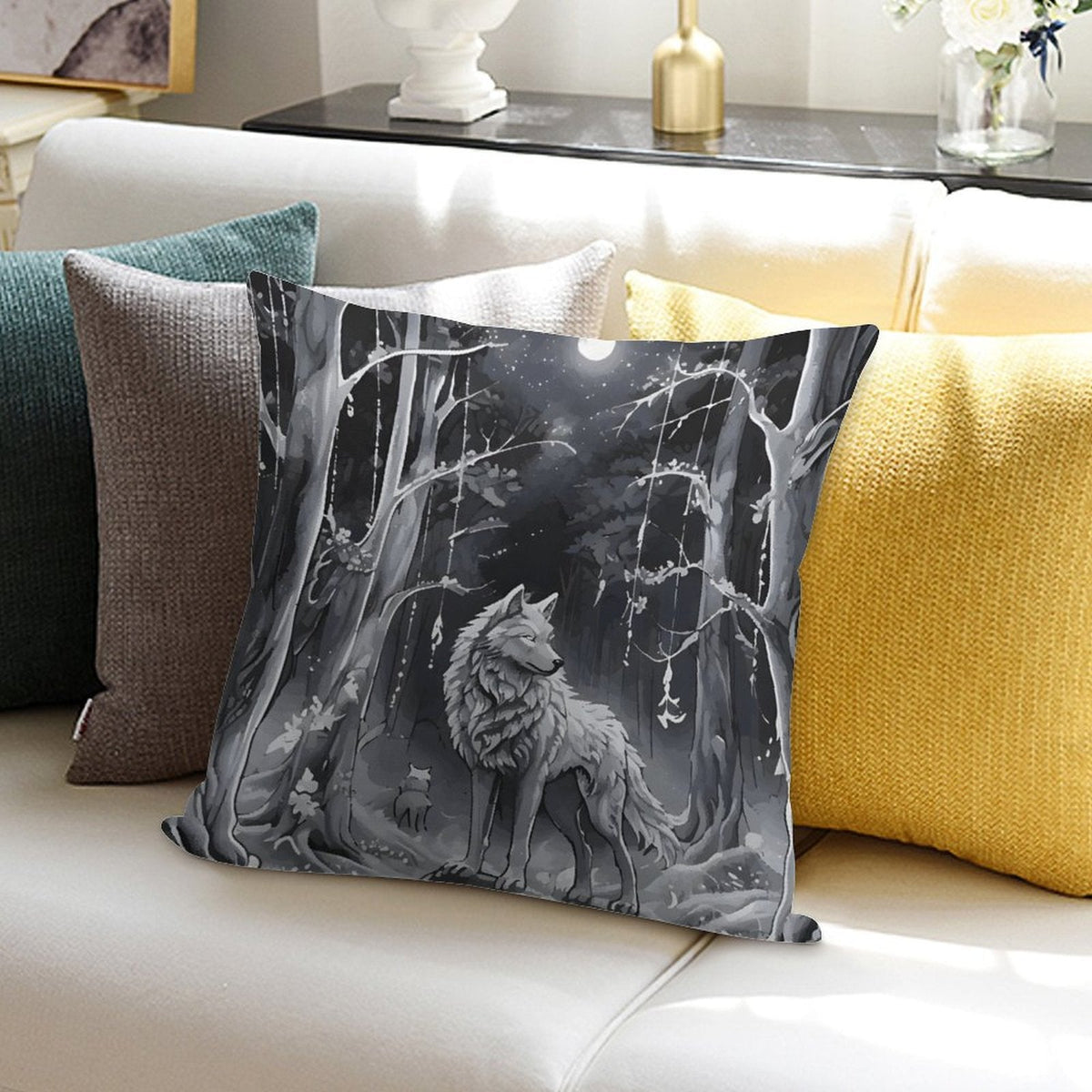 Ethereal Wolf in the Moonlight 2-Piece Ultra-Soft Pillowcase Set- 18" × 18"