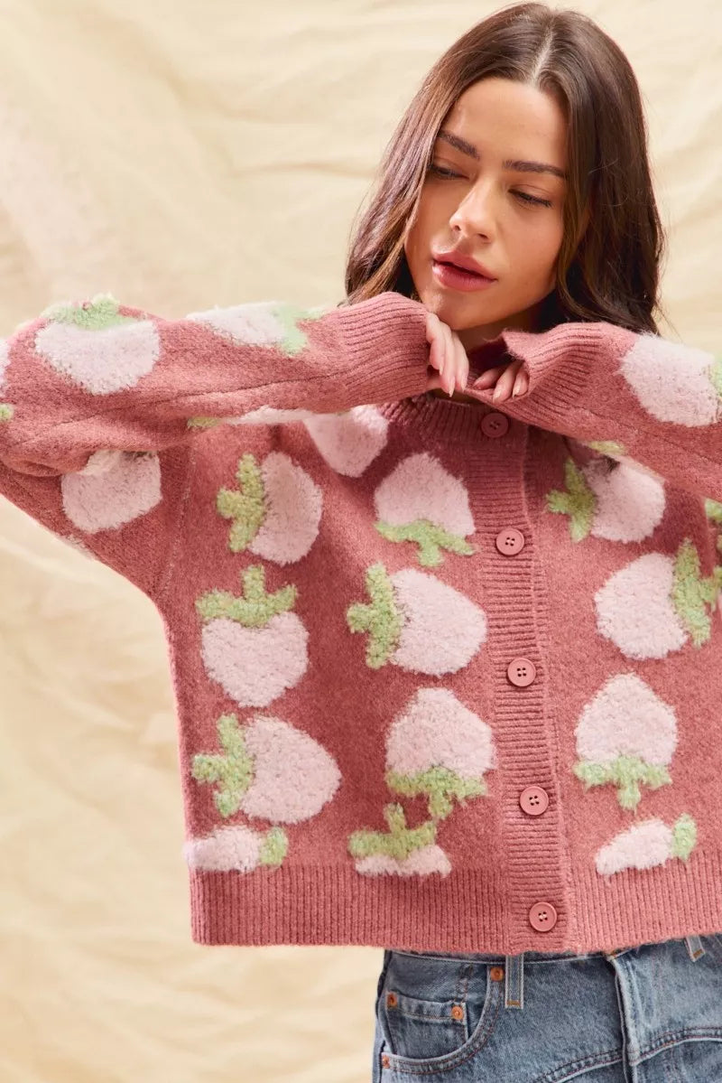 Cárdigan con botones y estampado de fresas de SO ME