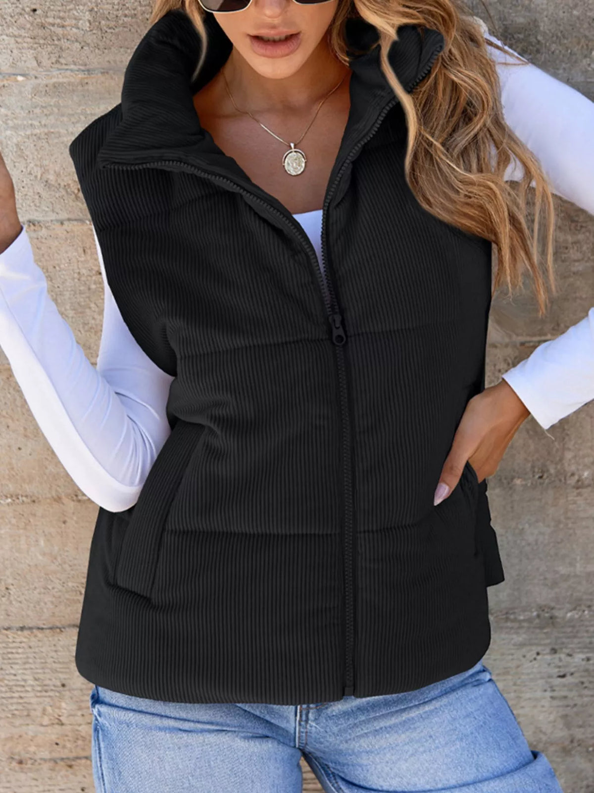 Corduroy Zip Up Vest Coat
