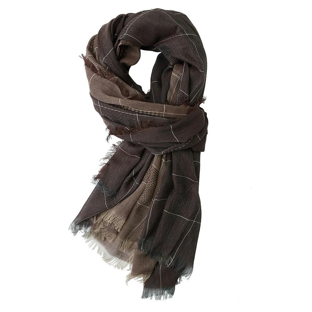 Men's Winter Dual-color Patchwork Plaid Tassel Large Size Scarf