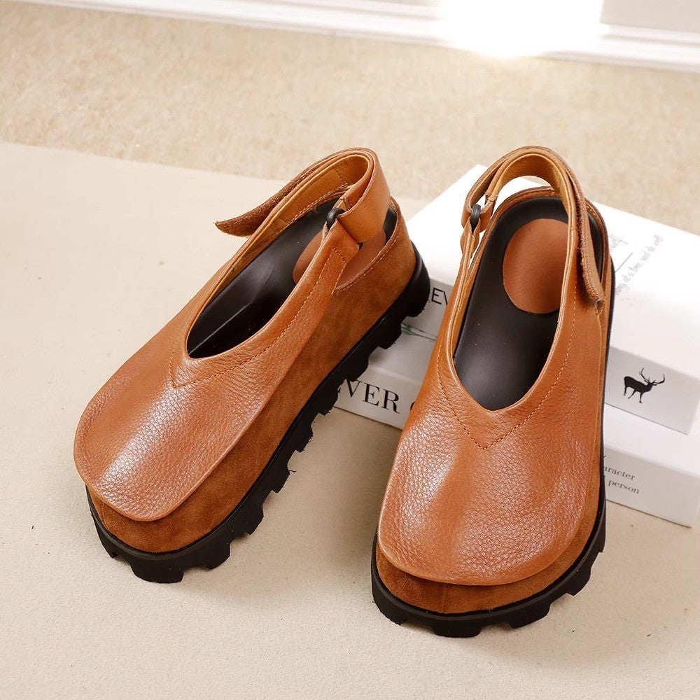 Women's Retro Thick-Soled Leather Platform Shoes