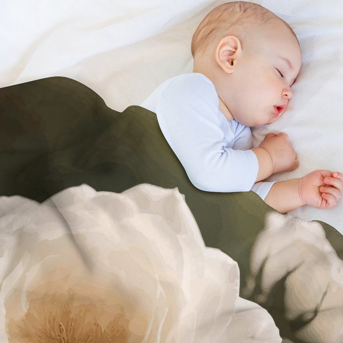 White Rose Sherpa Fleece Throw Blanket - 50"×60"