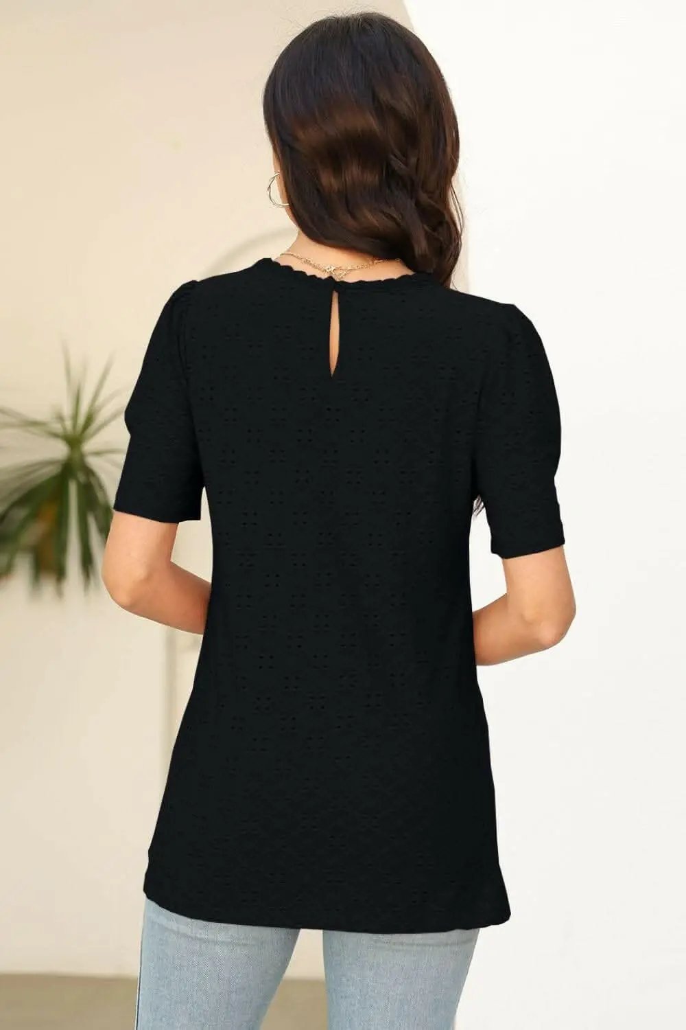 T-Shirts Trendsi just arrived - Elegant Eyelet T-Shirt - Comfort & Style