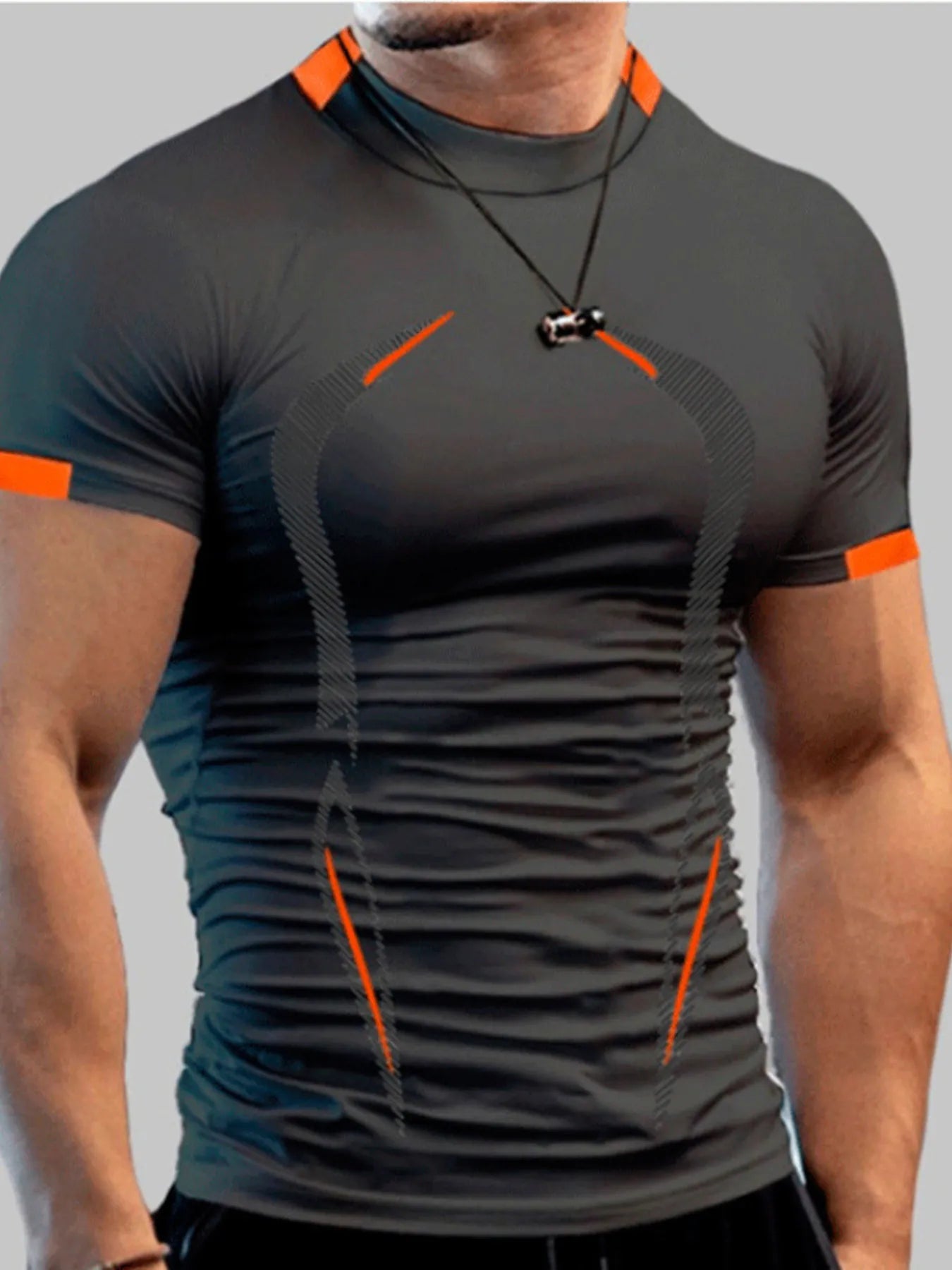 Camiseta deportiva de cuello alto de manga corta para hombre, talla grande