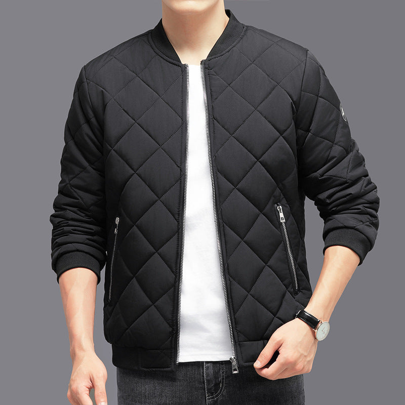 Abrigo de algodón con diseño de costura rómbica, chaqueta de béisbol de invierno cálida y gruesa, ropa de abrigo informal de color sólido para hombres