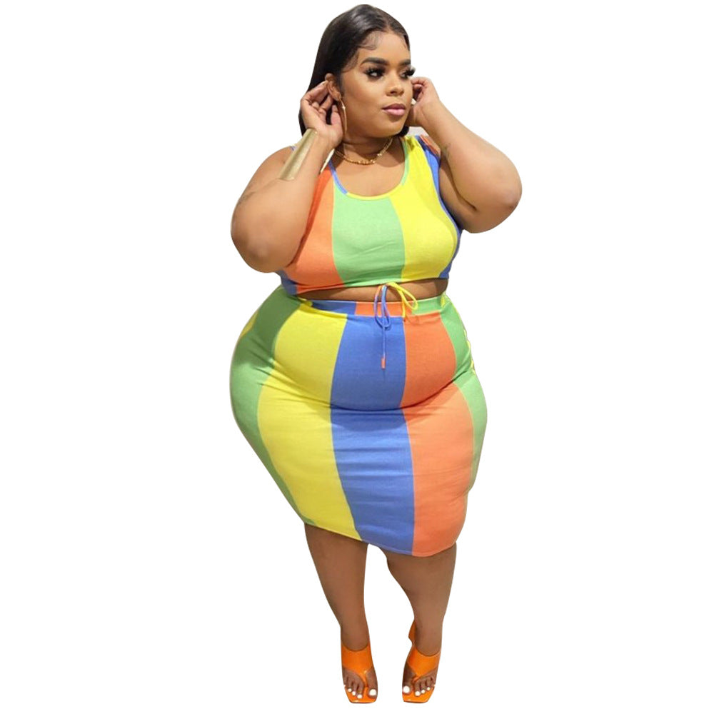 Sleeveless Color-Printed Pencil Skirt Trendy Elegant Plus-Size See size chart under “more details”
