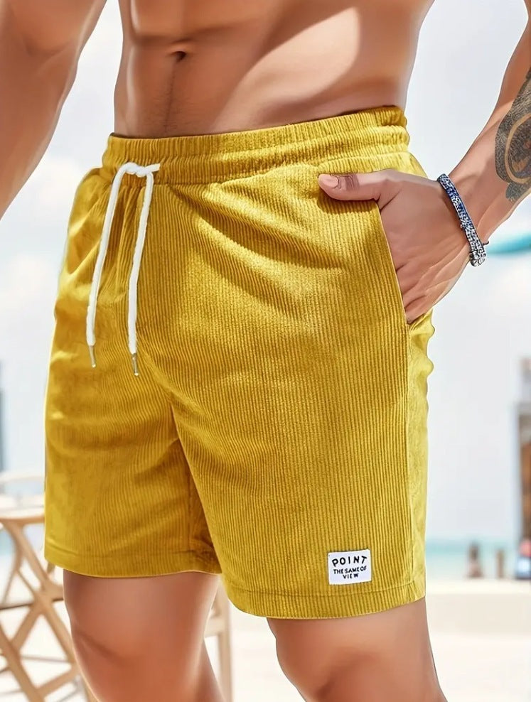 Pantalones cortos de cordón con cordones, pantalones cortos deportivos de pana para hombre, ropa de hombre