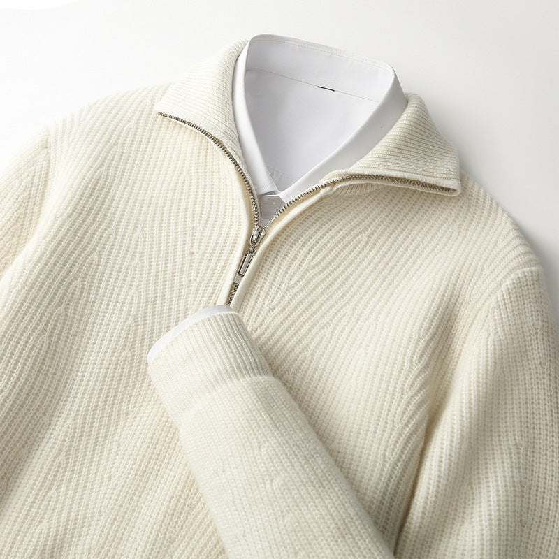 Mens Half-Zip Polo-Neck Thickened Casual Fashion Sweater