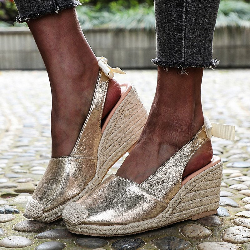 Women's Platform Wedge Sandals with Bow Detail