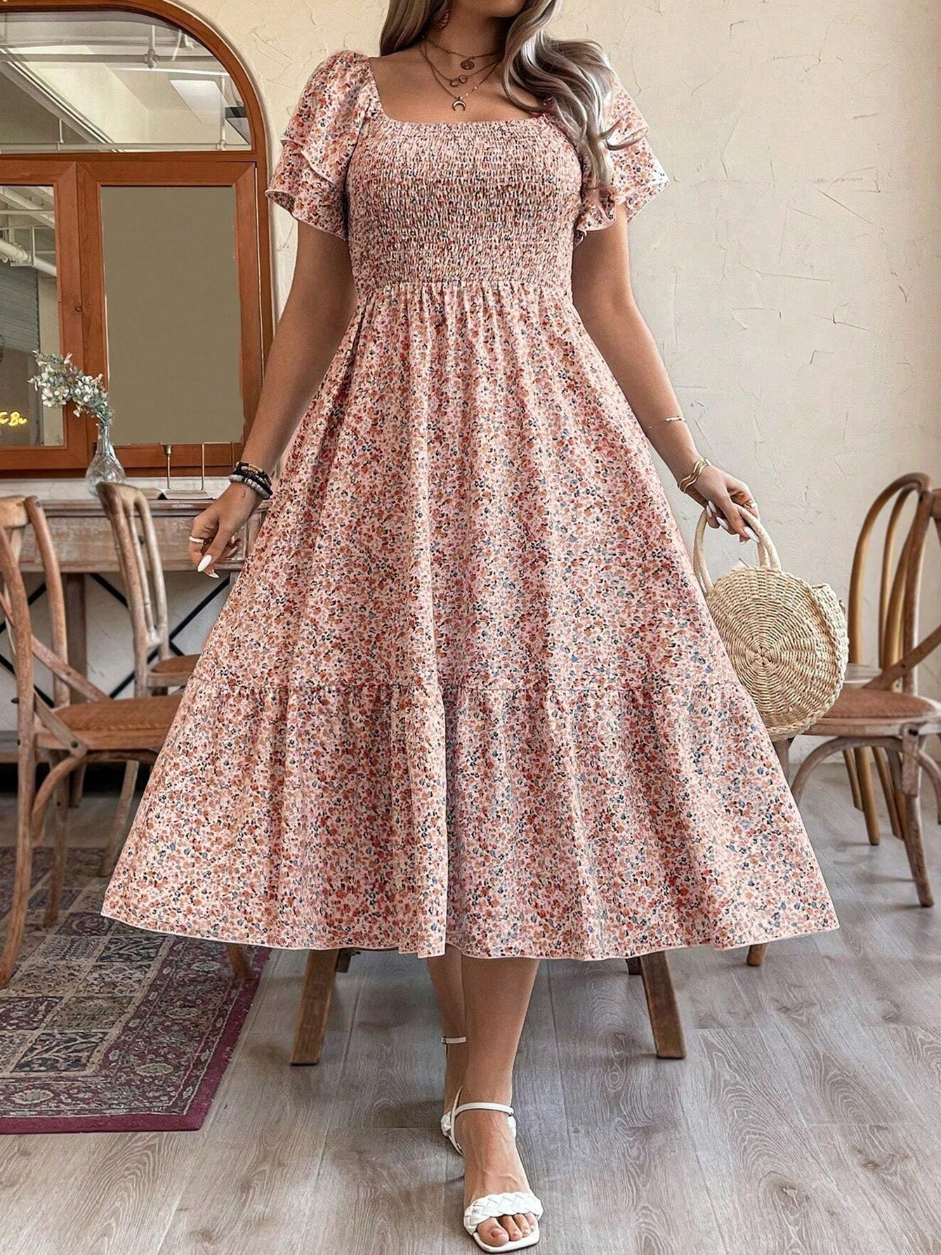 Vestido midi sin espalda talla grande – Elegante vestido de fiesta de verano plisado
